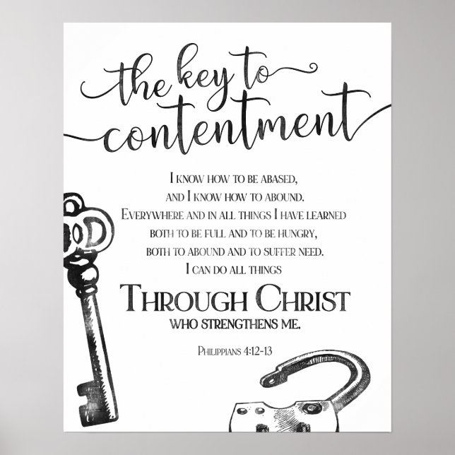 KEY TO CONTENTMENT Inspirational Bible Verse Poster (Front)