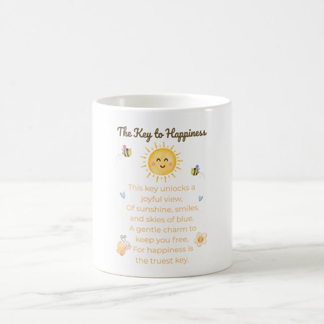 Key to Happiness Mug – Whimsical Watercolor Coffee (Center)