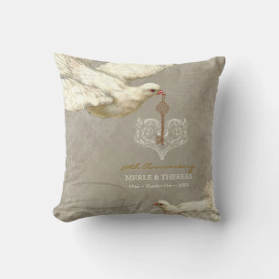 Key to my Heart Dove Swirl Flourish Grey Collage Cushion