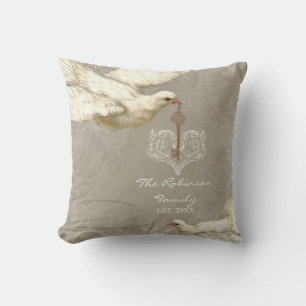 Key to my Heart Dove Swirl Flourish Grey Collage Cushion