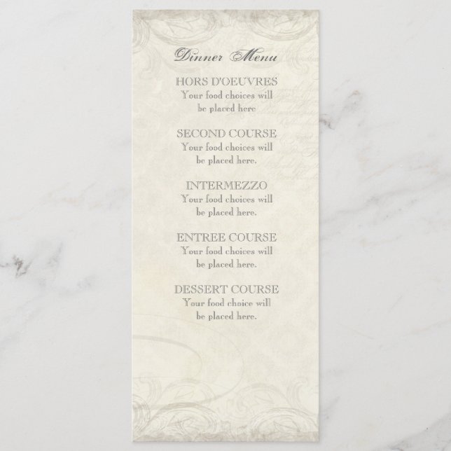 Key to my Heart, Doves Swirl Matching Dinner Menu (Front)