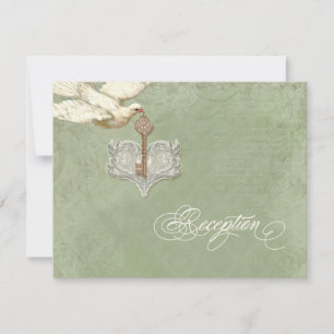 Key to my Heart, Doves Swirl Reception Card Invite