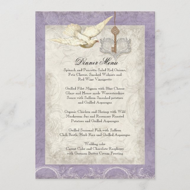 Key to my Heart, Doves Swirl Wedding Dinner Menu (Front)