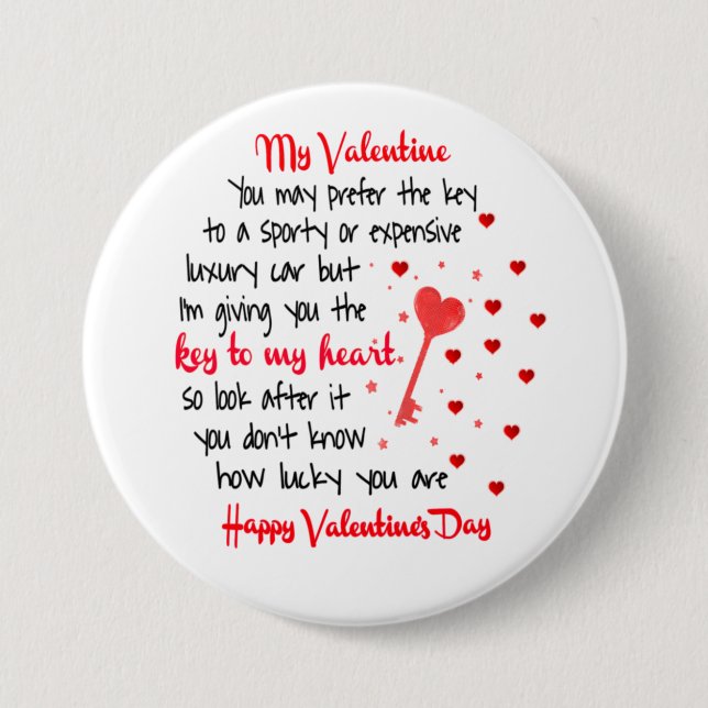   Key To My Heart Valentine's Day Gift 7.5 Cm Round Badge (Front)
