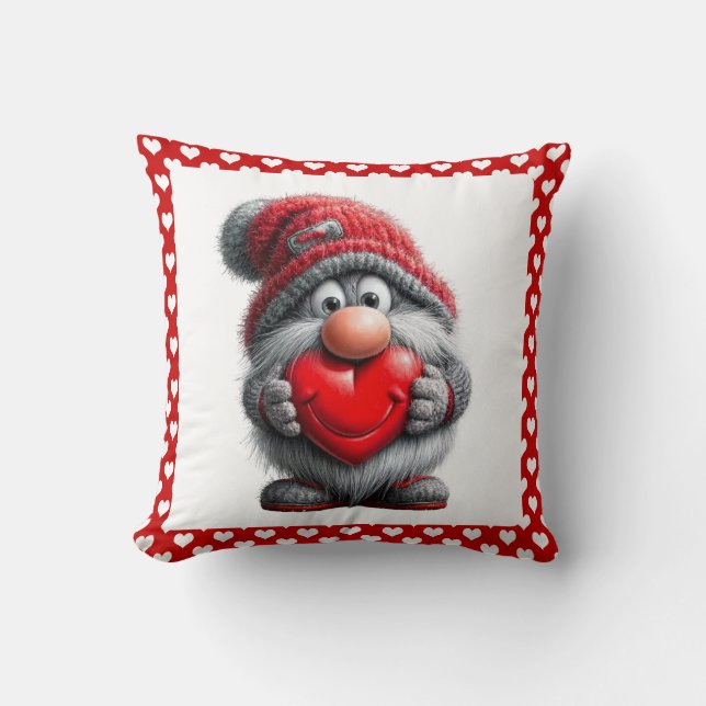 "Key to My Heart" Whimsical Gnome Cushion (Front)
