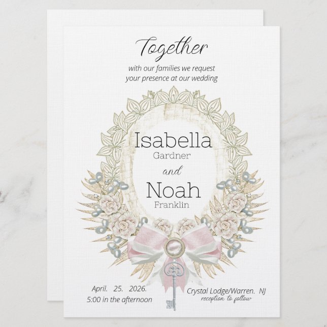 Key to Your Heart Elegant Flat Wedding Invitation (Front/Back)