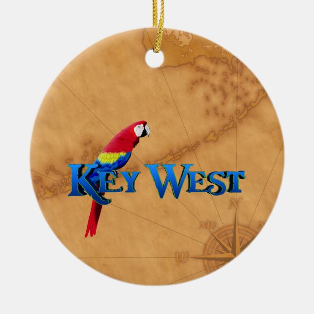 Key West And Map Ceramic Tree Decoration (Front)