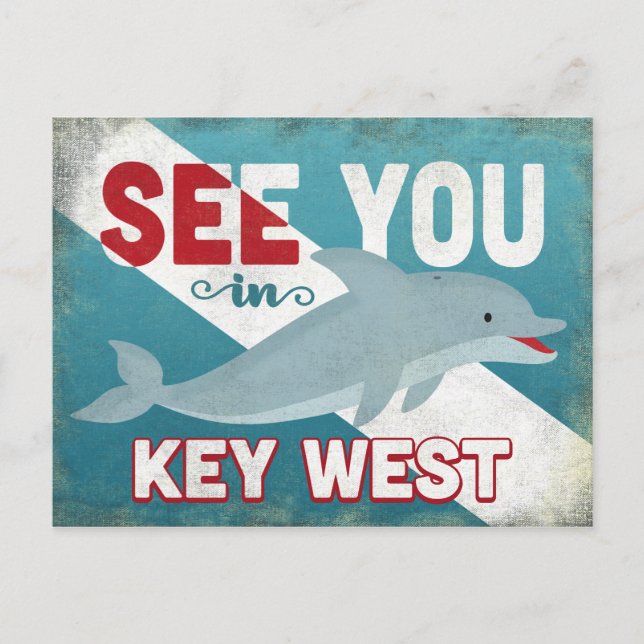 Key West Dolphin - Retro Vintage Travel Postcard (Front)
