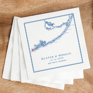 Key West FL Map Elegant Navy Blue Wedding Napkin