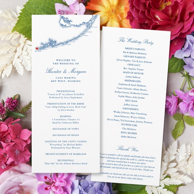 Key West FL Map Elegant Navy Blue Wedding Programme (Key West FL Map wedding program for an elegant navy blue destination wedding by Coastal Map Designs)