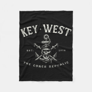 Key West Fl Rebel Pirate Boating Scuby Fishing Gea Fleece Blanket