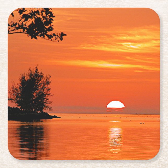 Key West, FL Sunset Square Paper Coaster (Front)