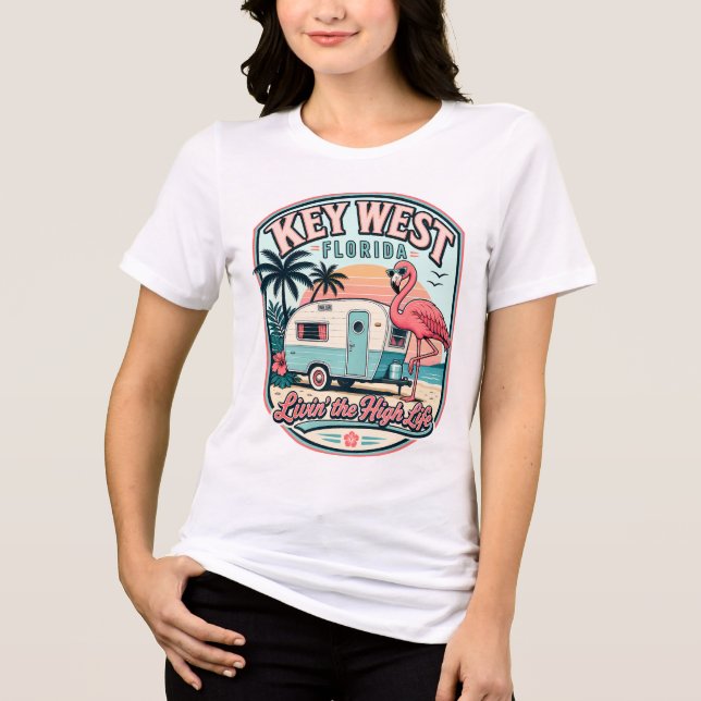 Key West Flamingo Camper Florida Keys  Tri-Blend Shirt (Front)