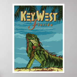 Key West Florida Art Vintage Travel Illustration Poster