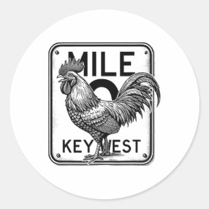 Key West Florida Chicken Retro Mile 0 Rooster Mile Classic Round Sticker