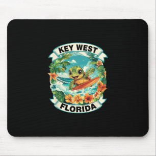 Key West Florida Cute Sea Turtle Surfing Summer Va Mouse Pad