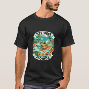 Key West Florida Cute Sea Turtle Surfing Summer Va T-Shirt