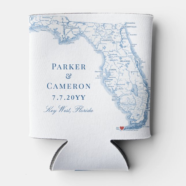Key West Florida Map Elegant Wedding Favour Drink Can Cooler (Front)