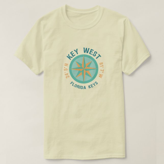 Key West Florida Nautical Latitude Longitude T-Shirt (Design Front)