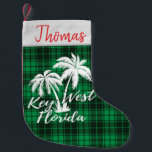 Key West Florida Palm Trees Beach Green Plaid Small Christmas Stocking<br><div class="desc">Key West Florida Palm Trees Small Christmas Stocking.  Enjoy a beach vacation Christmas in Florida. Hang these adorable stockings by the chimney for a stocking full of goodies on Christmas morning.</div>