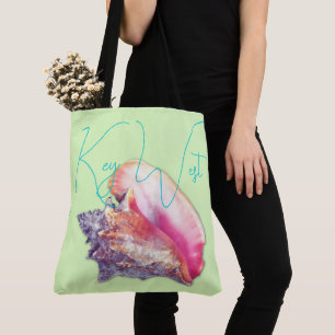 Key West Florida Pink Conch Shell Tote Bag