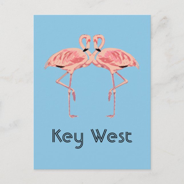 Key West Florida Pink Flamingo Couple Postcard (Front)