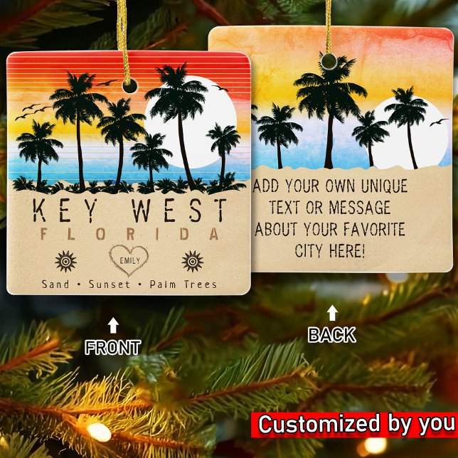 Key West Florida Retro Palm trees Souvenir 80s Ceramic Ornament (Creator Uploaded)