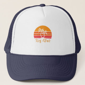 Key West Florida Retro Vintage Sunset Palm Tree Be Trucker Hat
