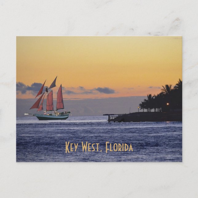 Key West Florida Sailboat After Sunset Postcard (Front)