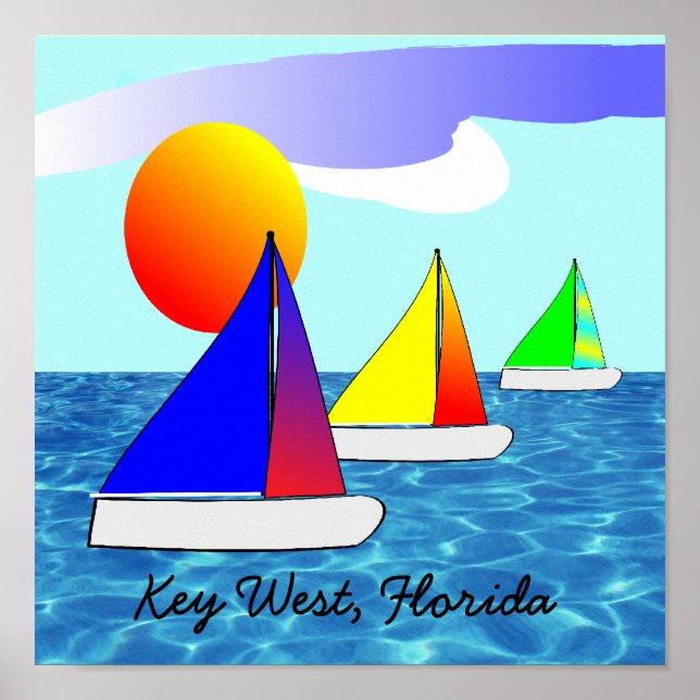 Key West Florida Sailboat Art Poster (Front)