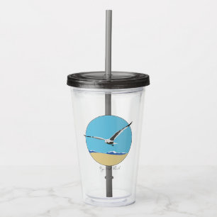 Key West, Florida Sea Gull Flying over Beach Acrylic Tumbler