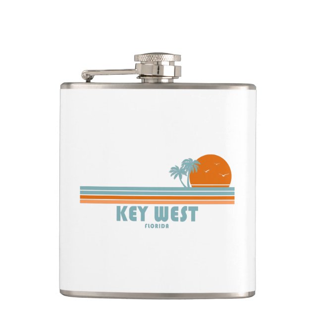 Key West Florida Sun Palm Trees Hip Flask (Front)