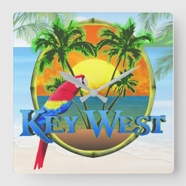 Key West Florida Sunset Square Wall Clock (Front)