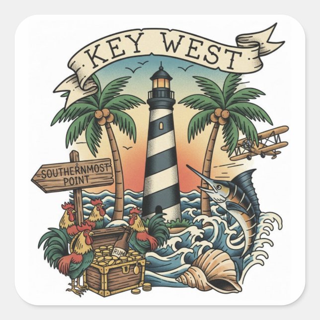 Key West Florida Travel Square Sticker (Front)