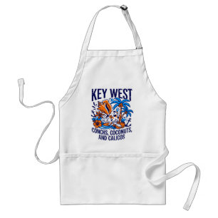 Key West Florida Tropical Cat Conchs And Coconuts Standard Apron