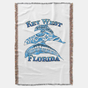 Key West Florida Vacation Tribal Dolphins Throw Blanket