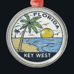 Key West Florida Vintage Emblem Metal Tree Decoration<br><div class="desc">Key West vector art design. Key West,  a U.S. island city,  is part of the Florida Keys archipelago.</div>