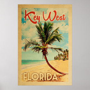 Key West Florida Vintage Palm Tree Beach Poster