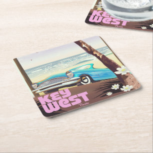 key west florida vintage travel poster square paper coaster