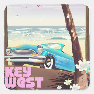 key west florida vintage travel poster square sticker