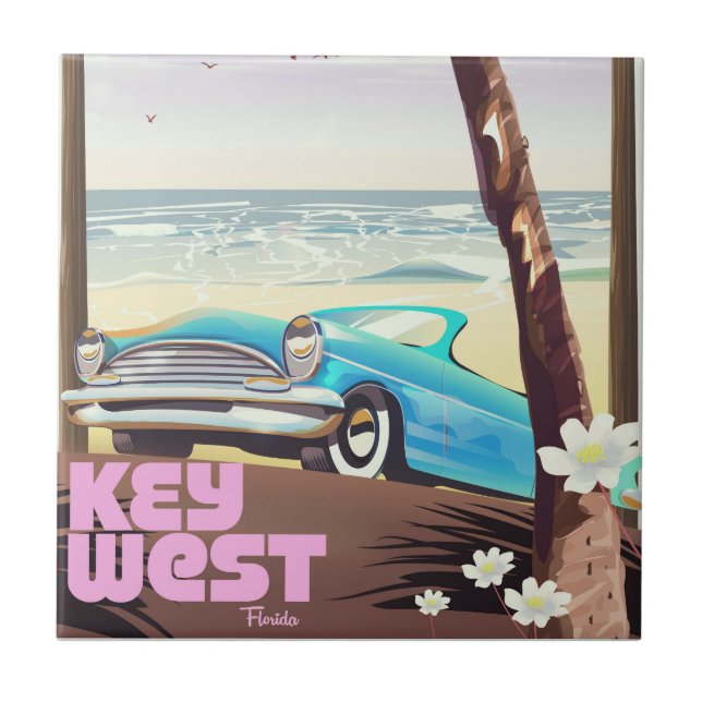 key west florida vintage travel poster tile (Front)