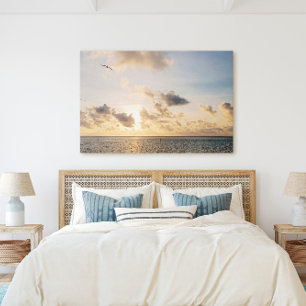 Key West Golden Sunset with Bird Flying Canvas Print