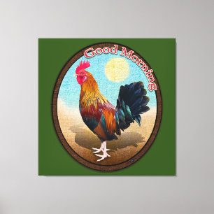 Key West - Gypsy Rooster Good Morning Vintage Oval Canvas Print