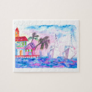 Key West harbour and ships at sunset Jigsaw Puzzle