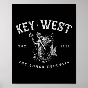 Key West Mermaid Conch Republic Vintage Scuby Fish Poster