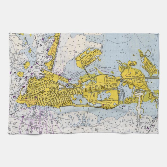 Key West Nautical Chart Map Tea Towel (Horizontal)