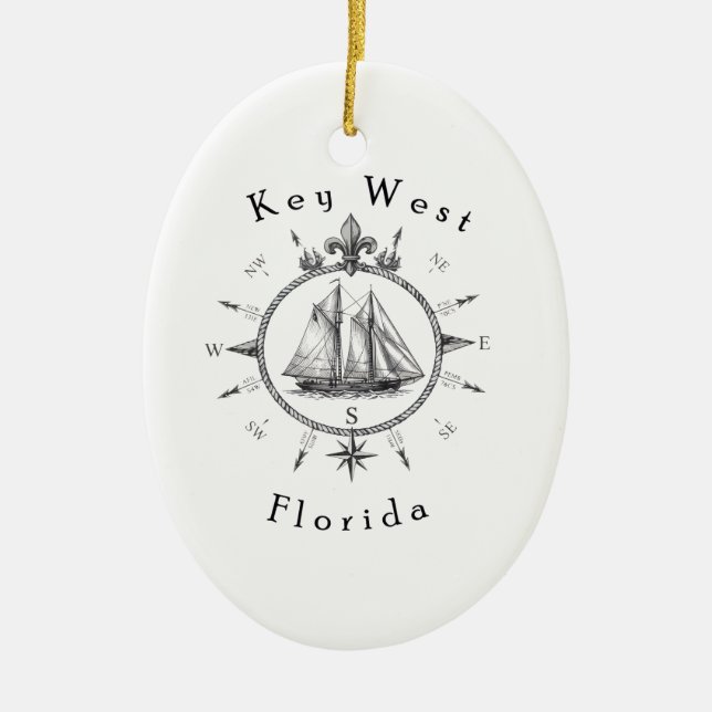 Key West Nautical Sailing Compass Cruising Sailor Ceramic Tree Decoration (Front)