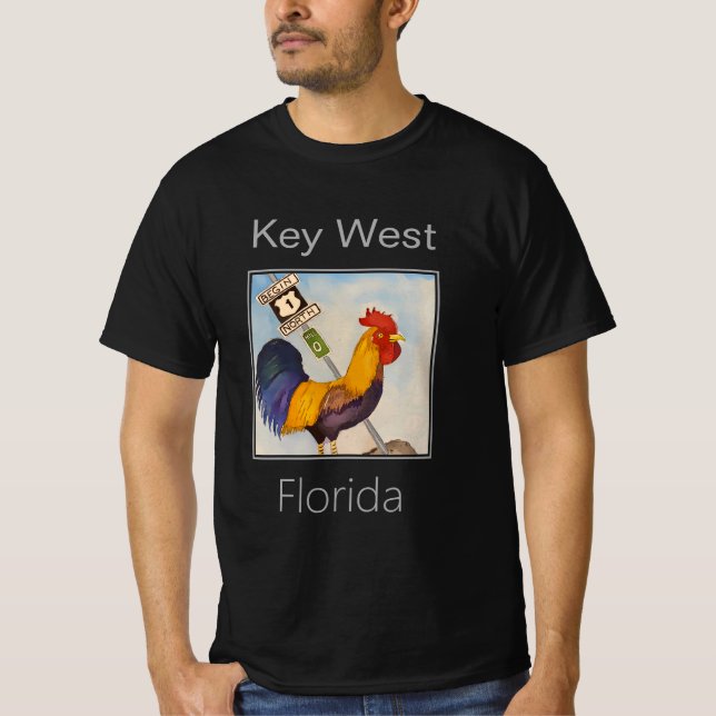 Key West Rooster and US Highway 1 Sign T-Shirt (Front)