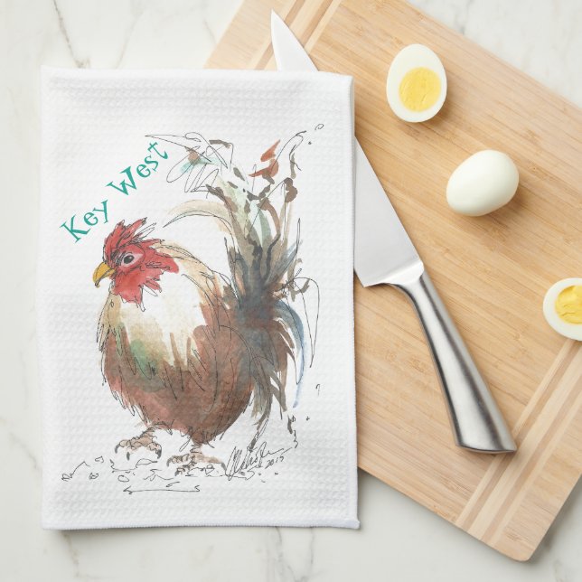 Key West Rooster Dish Towel (Quarter Fold)