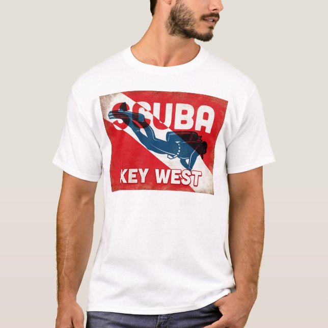 Key West Scuba Diver - Blue Retro T-Shirt (Front)